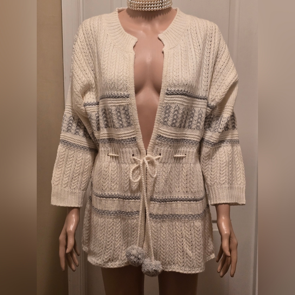 Apostrophe Cream and Gray Cardigan, XL